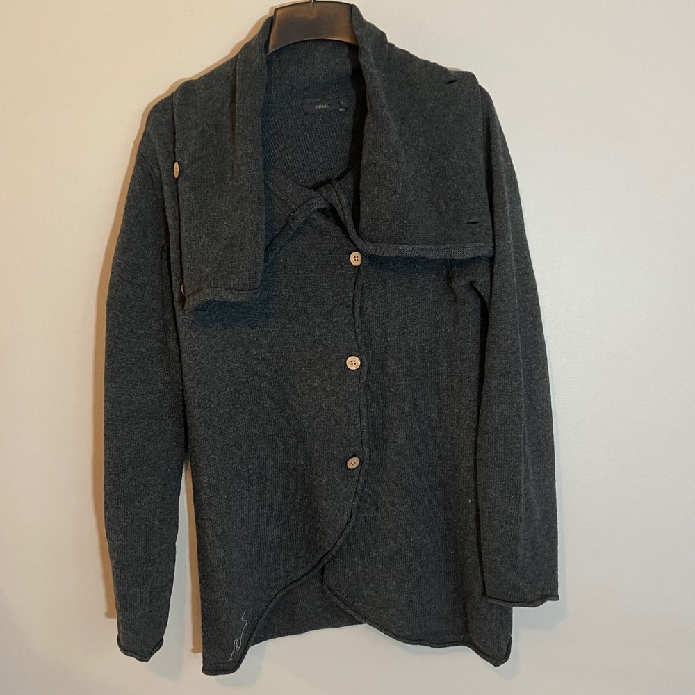 THML Charcoal Gray Wool Rabbit Blend Convertible Cowl Neck Cardigan Cozy Button